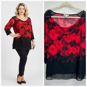 Goth Dark Romantic Floral Red Black Top Plus Size 3X Feminine Date Night Whimsy